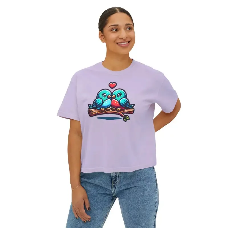 Fun Muscle Tee with Flowy Rolled Cuffs and Love Birds
