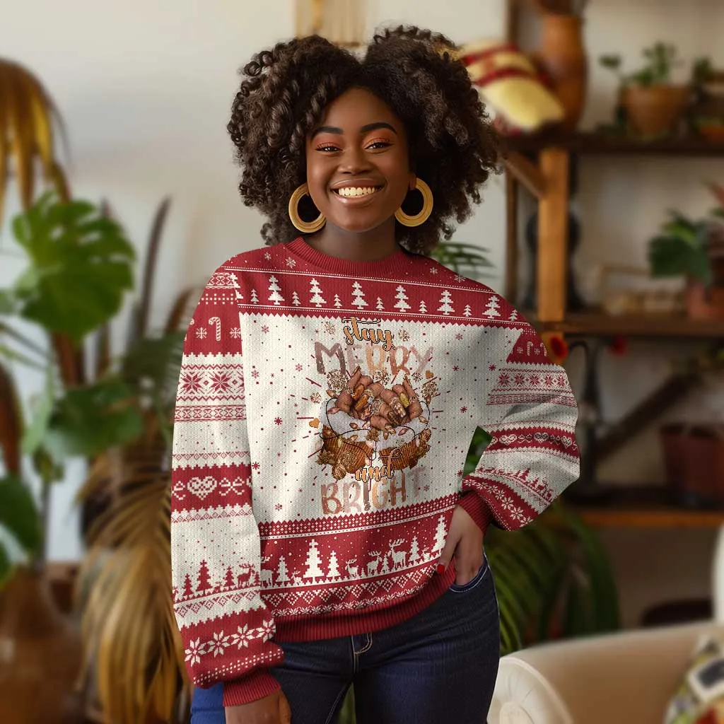 Funny Xmas African American Ugly Christmas Sweater Stay Merry And Bright Black Melanin Girl Nails TS11