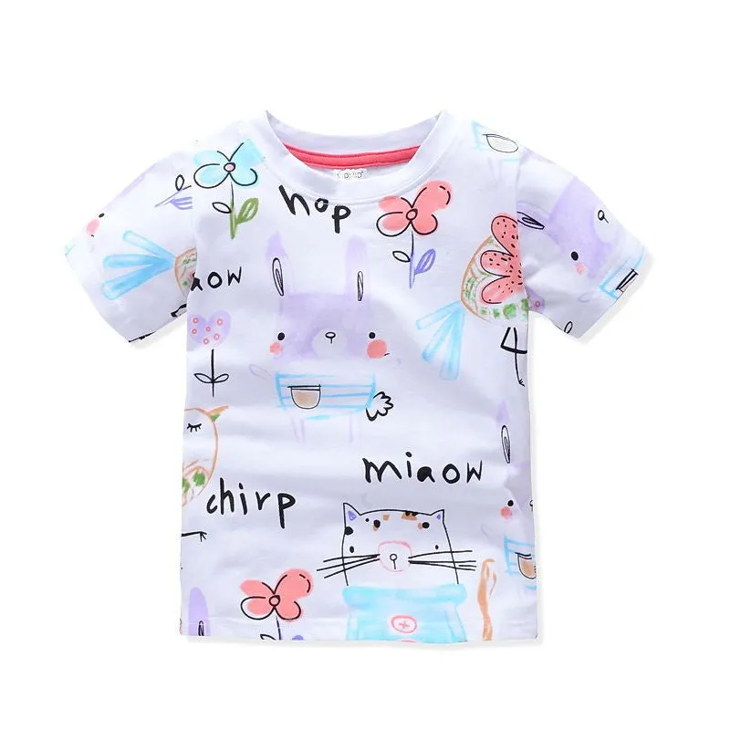 Girl t-shirt big Girls tees shirts children blouse t-shirts kids summer clothes jacket rabbit pink
