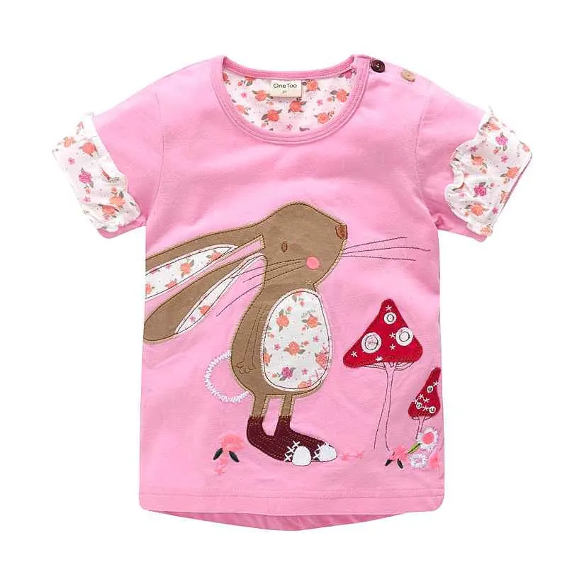 Girl t-shirt big Girls tees shirts children blouse t-shirts kids summer clothes jacket rabbit pink