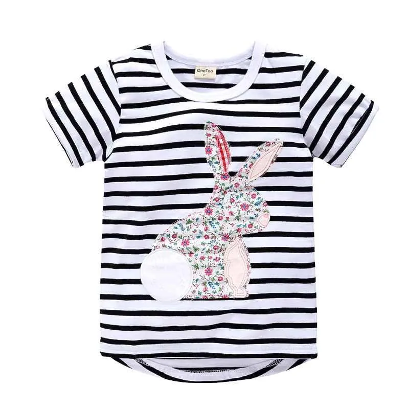 Girl t-shirt big Girls tees shirts children blouse t-shirts kids summer clothes jacket rabbit pink
