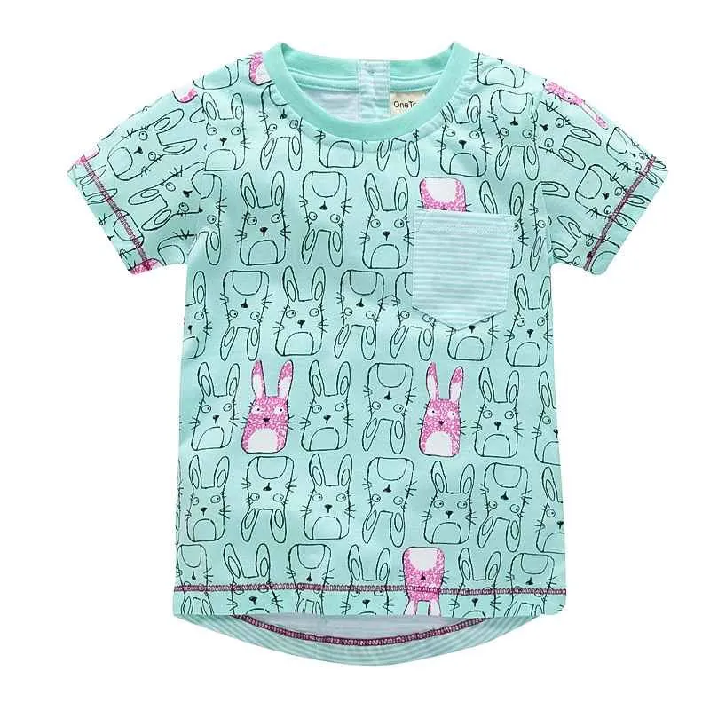 Girl t-shirt big Girls tees shirts children blouse t-shirts kids summer clothes jacket rabbit pink