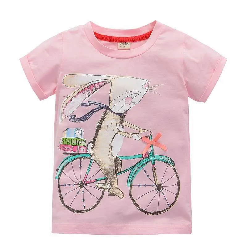 Girl t-shirt big Girls tees shirts children blouse t-shirts kids summer clothes jacket rabbit pink