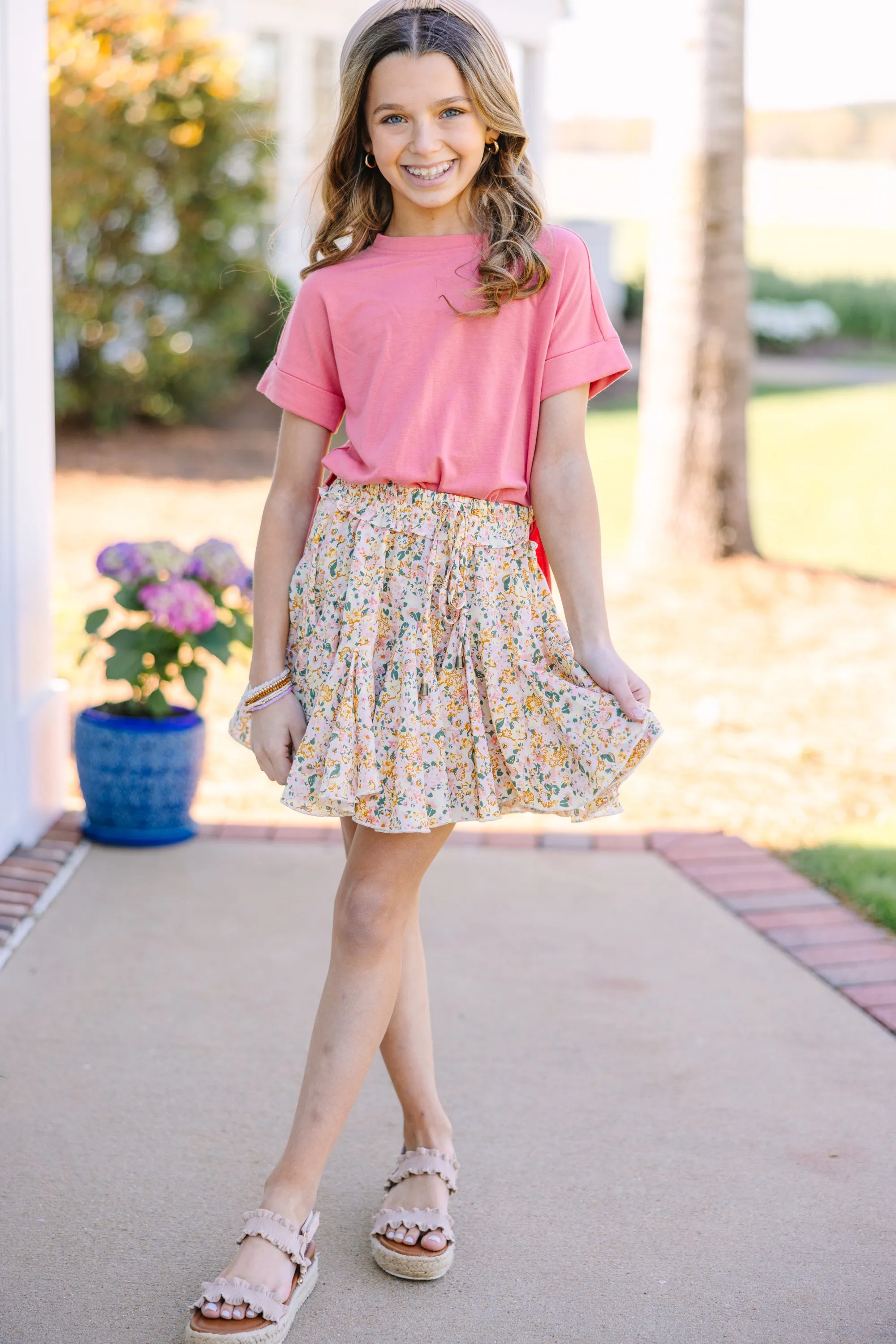 Girls: Make Your Life Easy Coral Orange Crew Neck Top