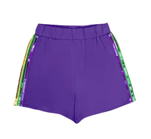Girls Purple Sequin Striped Shorts