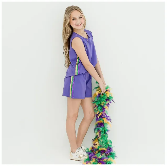 Girls Purple Sequin Striped Shorts