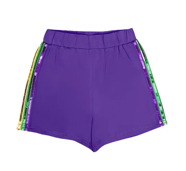 Girls Purple Sequin Striped Shorts
