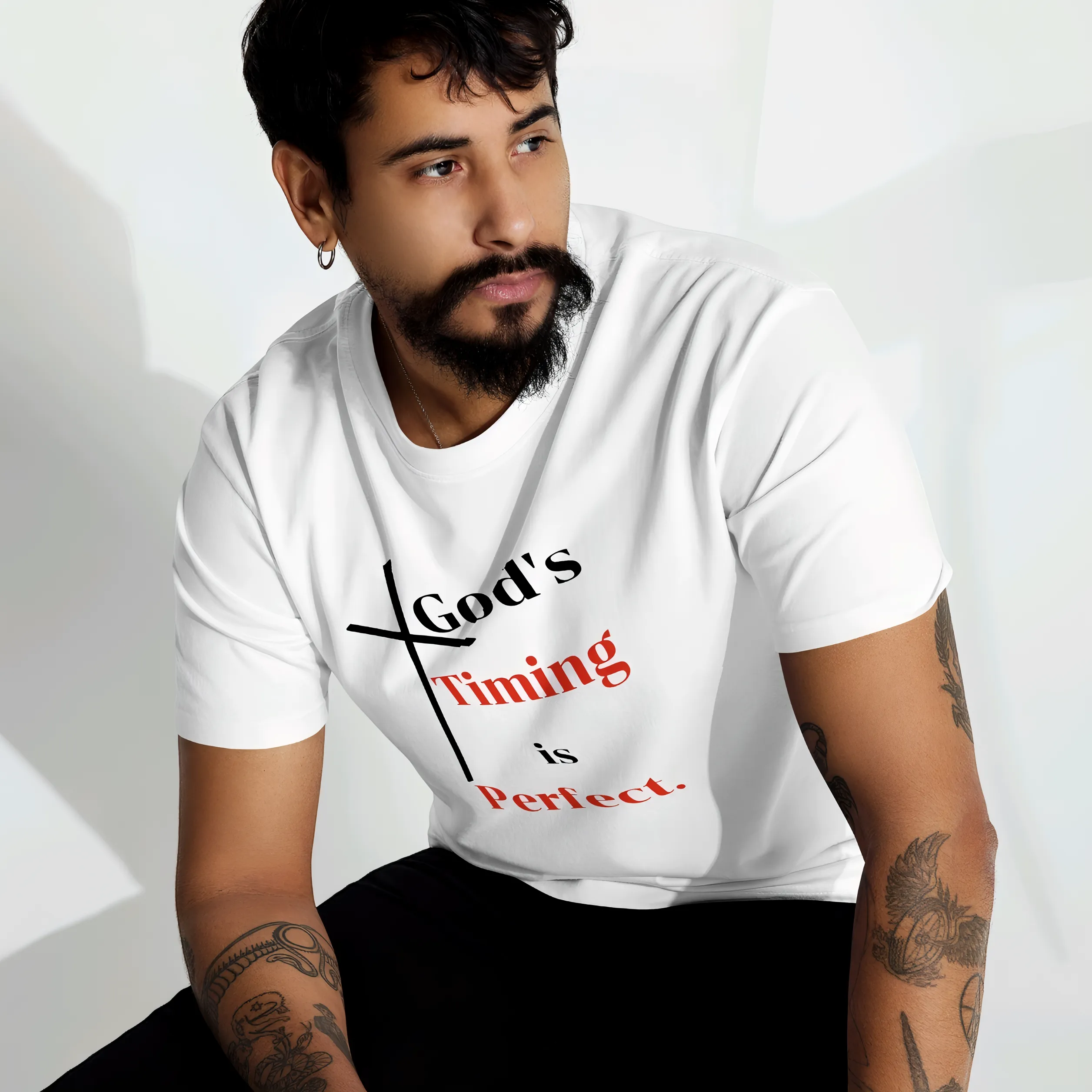 God's Timing is Perfect Men’s premium heavyweight tee