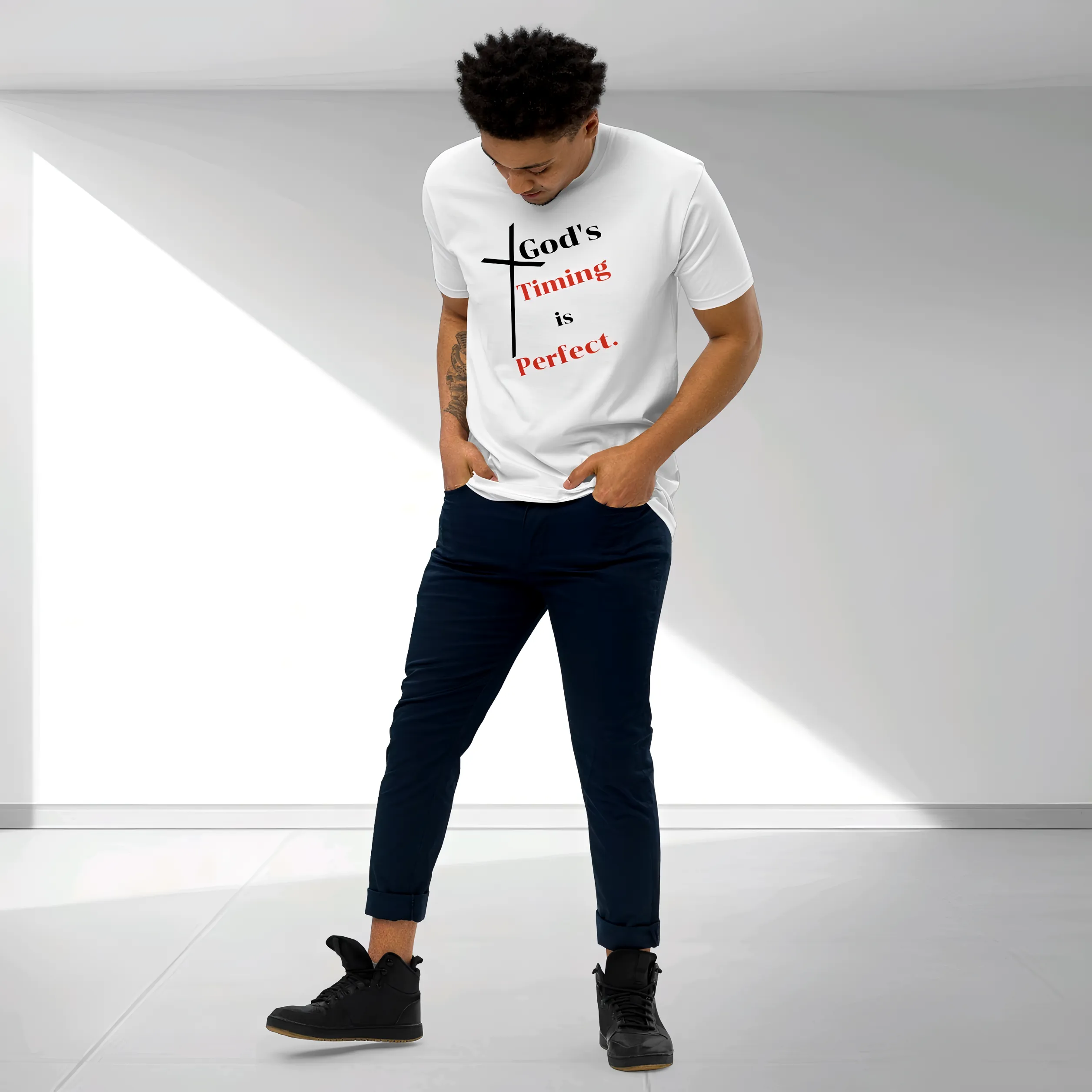 God's Timing is Perfect Men’s premium heavyweight tee