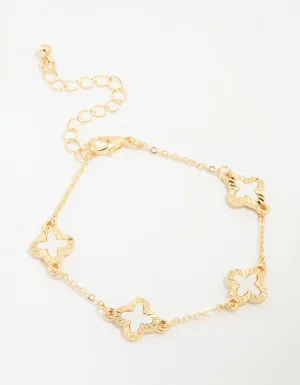 Gold Textured Cream Flower Outline Bracelet