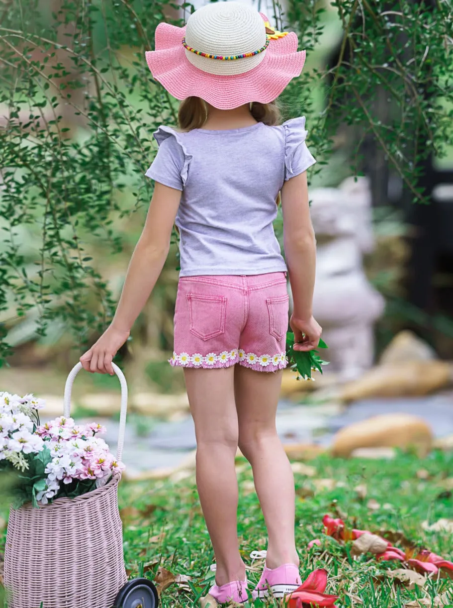 Good Vibes Daisy Denim Shorts Set