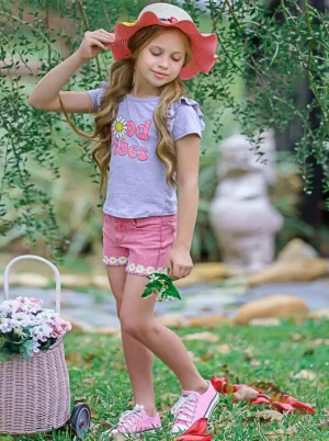 Good Vibes Daisy Denim Shorts Set