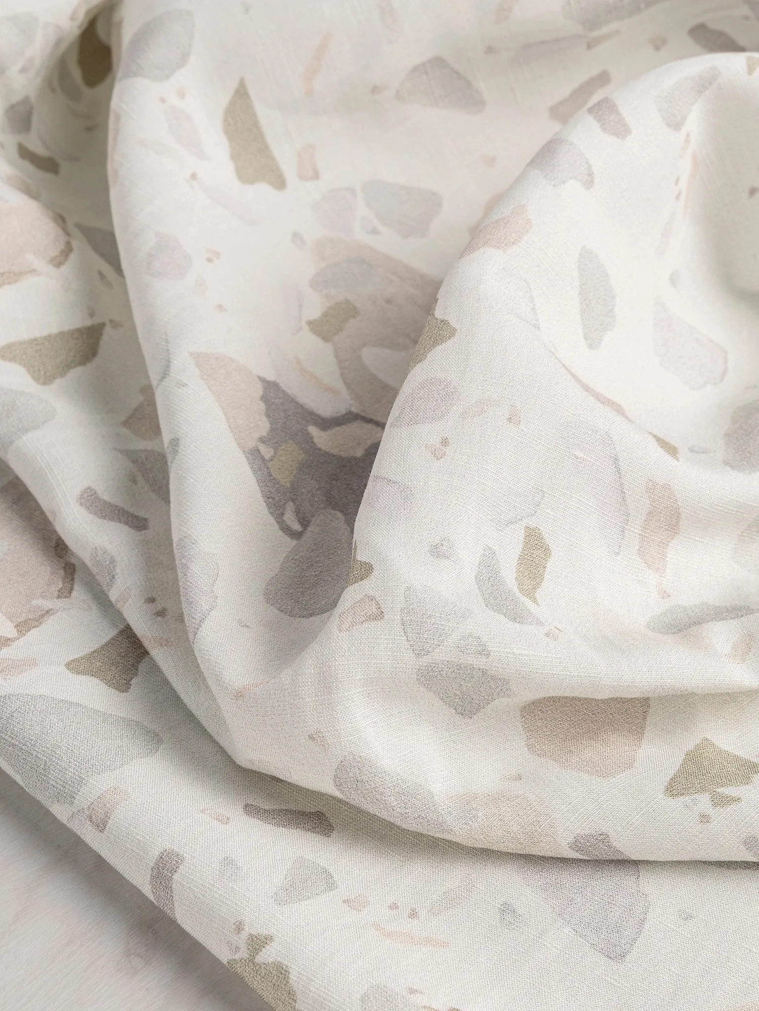 Granite Print Viscose Linen Deadstock - Off White   Pastel - Swatch