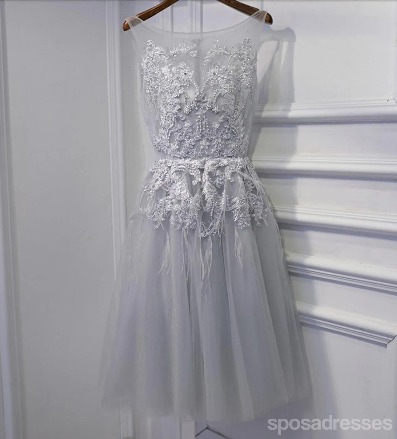 Gray Lace Beaded Homecoming Prom Dresses, Affordable Short Party Prom Dresses, Perfect Homecoming Dresses, CM262
