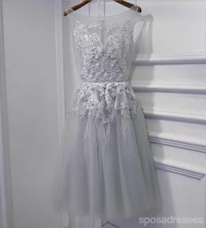 Gray Lace Beaded Homecoming Prom Dresses, Affordable Short Party Prom Dresses, Perfect Homecoming Dresses, CM262