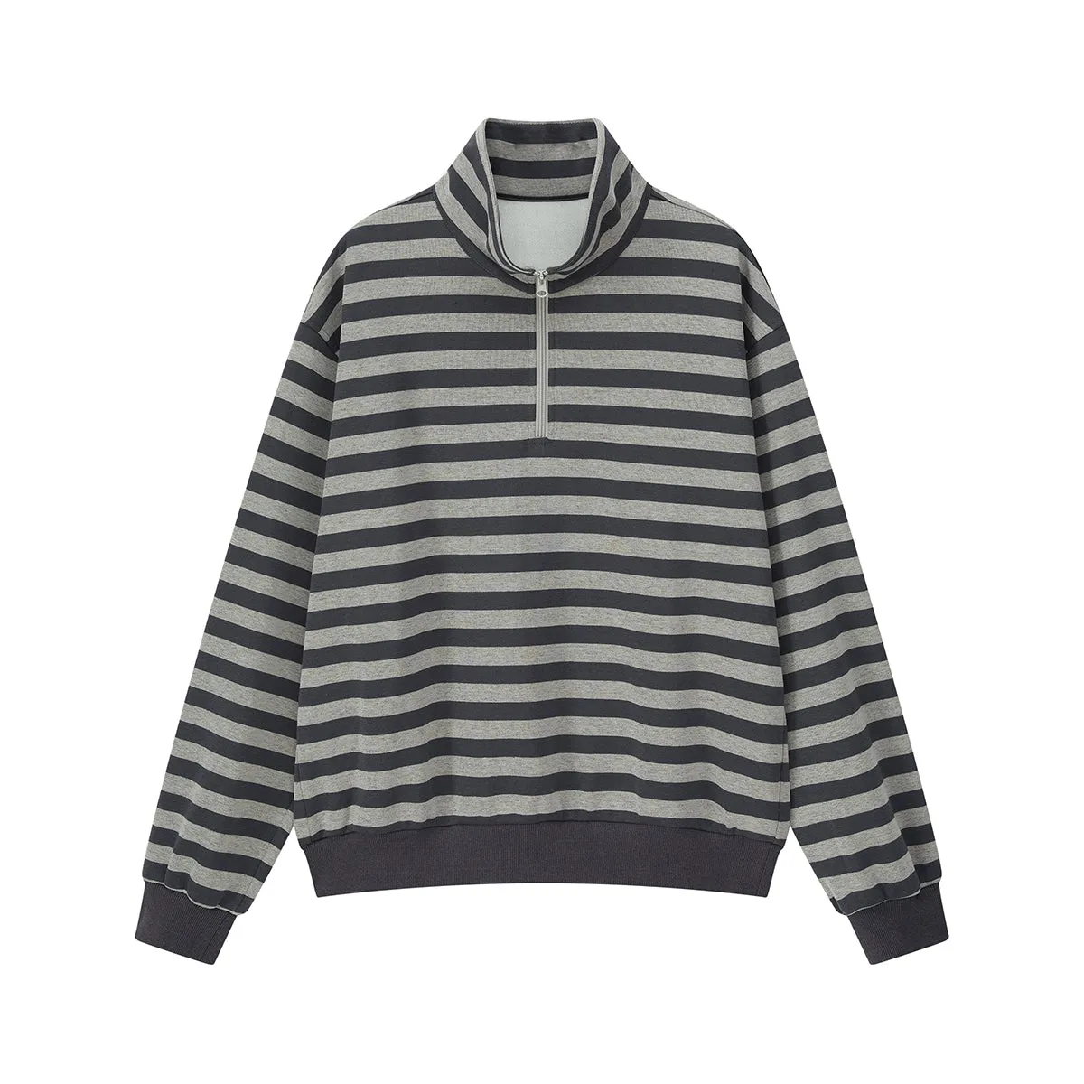 Gray Striped Half-Zip Sweater
