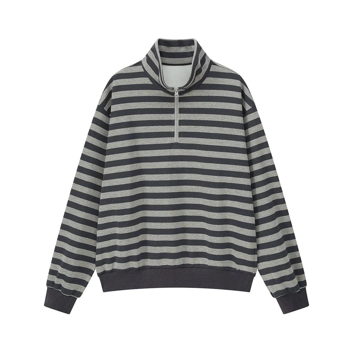 Gray Striped Half-Zip Sweater