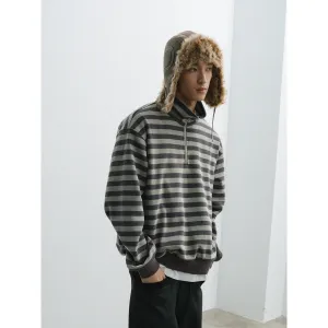 Gray Striped Half-Zip Sweater
