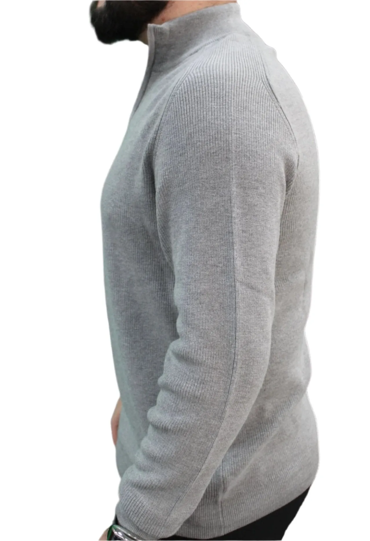 Gray - Wool- Quarter Zipper,  Essential  Sweater