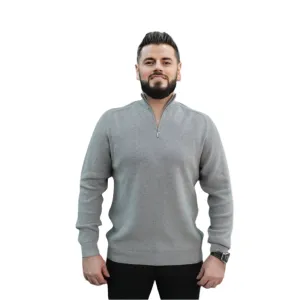Gray - Wool- Quarter Zipper,  Essential  Sweater