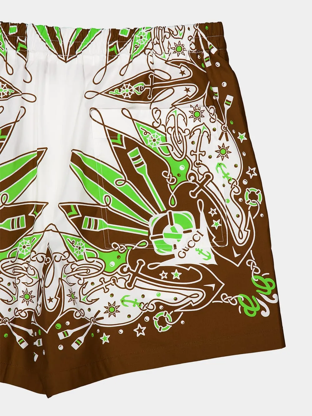 Green and Brown Bandana Print Cotton Shorts