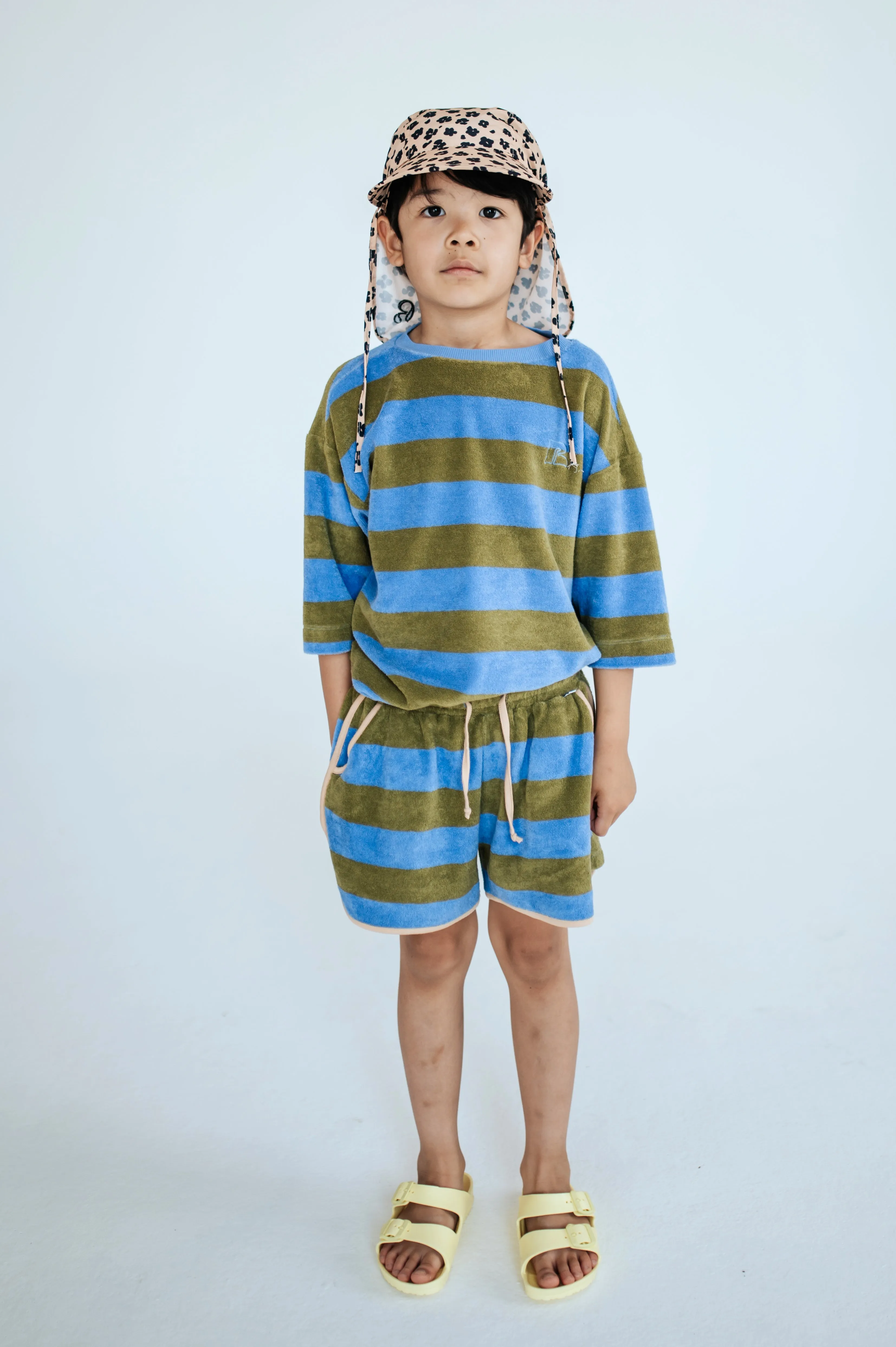 Green boxy Tee & Striped Shorts