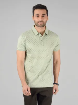Green Printed Slim Fit Polo T-Shirt | JadeBlue