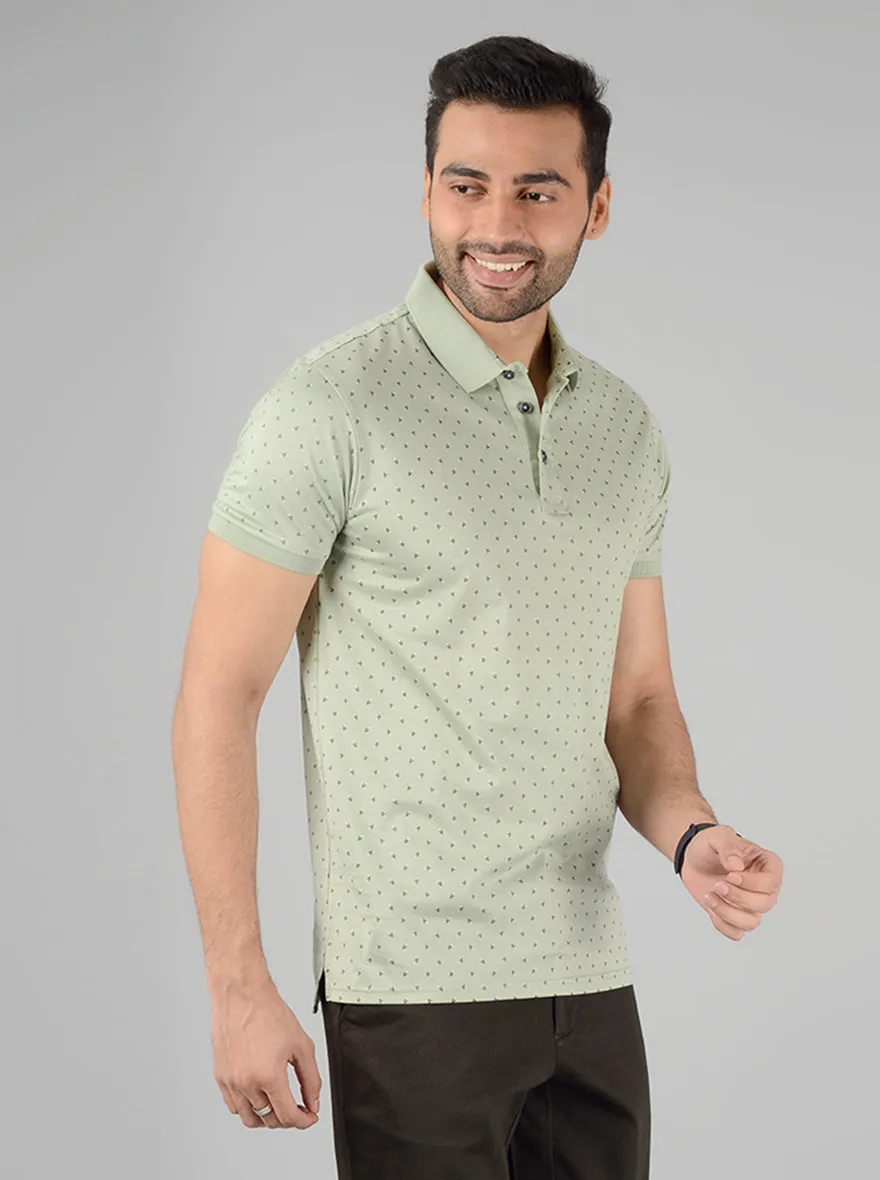 Green Printed Slim Fit Polo T-Shirt | JadeBlue