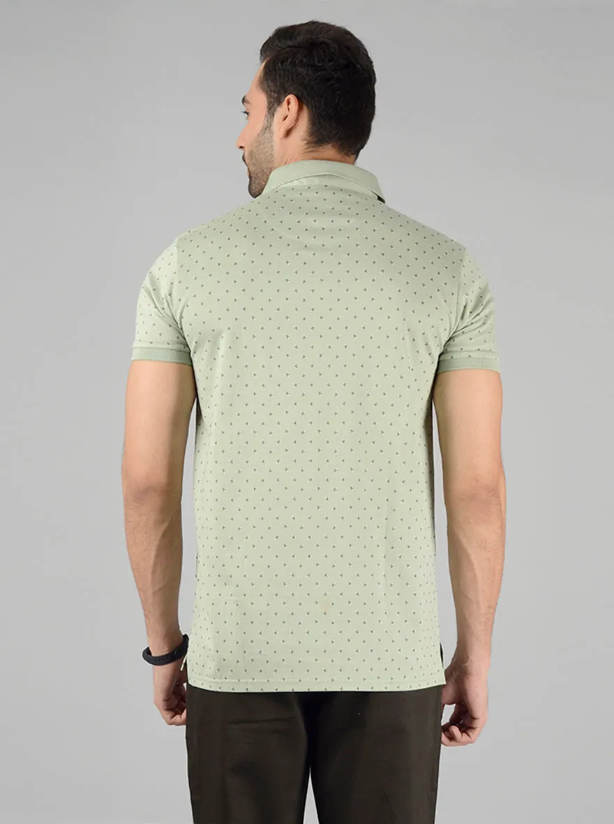 Green Printed Slim Fit Polo T-Shirt | JadeBlue