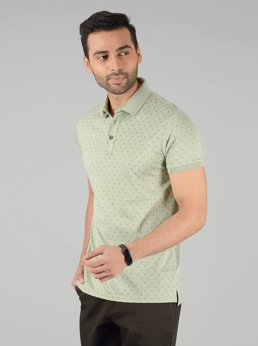 Green Printed Slim Fit Polo T-Shirt | JadeBlue