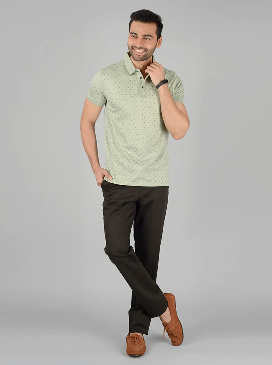 Green Printed Slim Fit Polo T-Shirt | JadeBlue