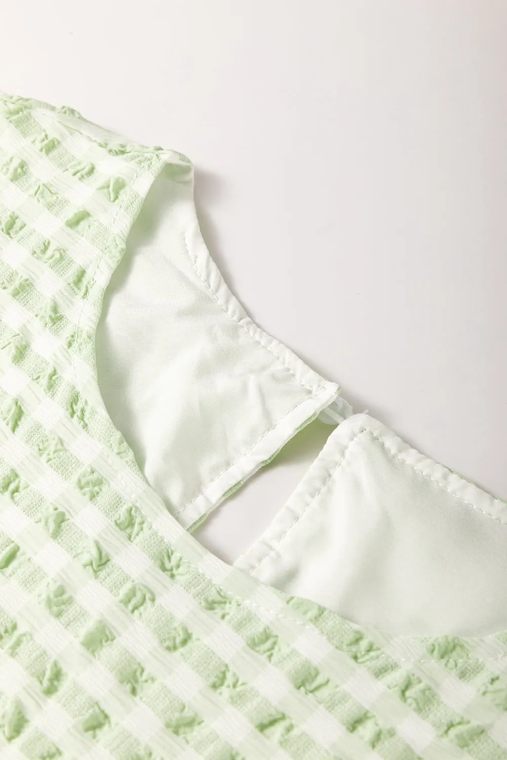 Green Stripe Textured Tiered Short Sleeve Loose Mini Dress