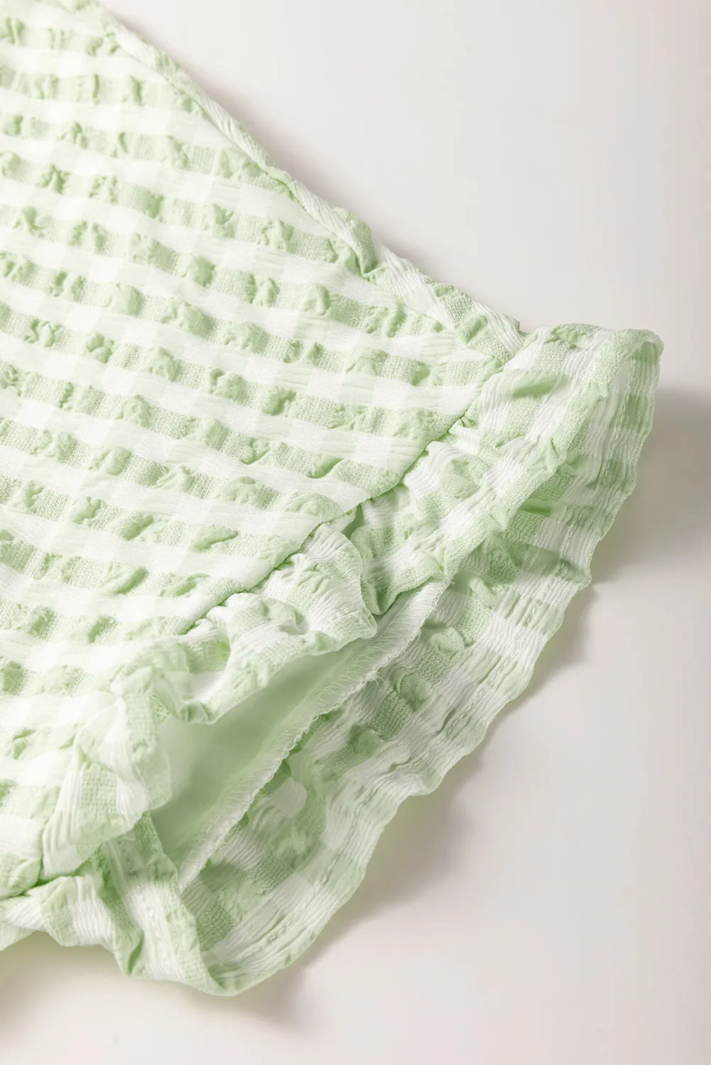 Green Stripe Textured Tiered Short Sleeve Loose Mini Dress
