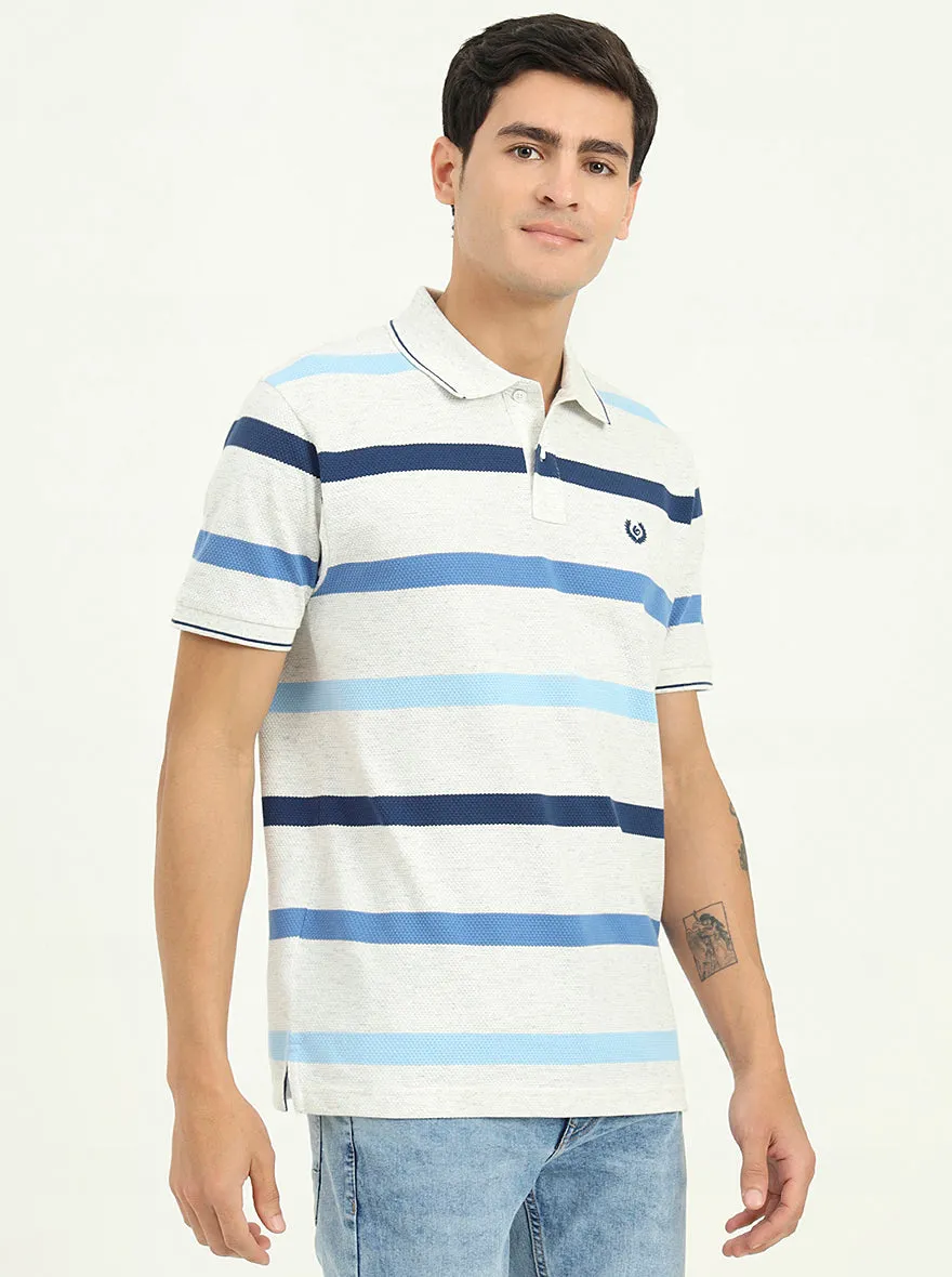 Grey & Blue Striped Slim Fit Polo T-Shirt | Greenfibre
