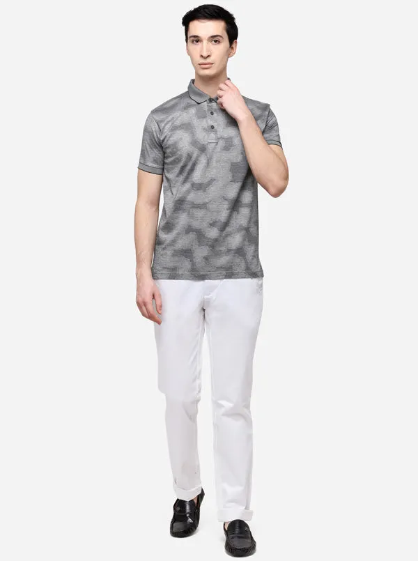 Grey Solid Slim Fit Polo T-Shirt | JadeBlue