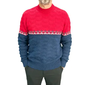 Gunky Winter Crew Neck Sweater- 100% Wool - Red and Navy Blue Combo