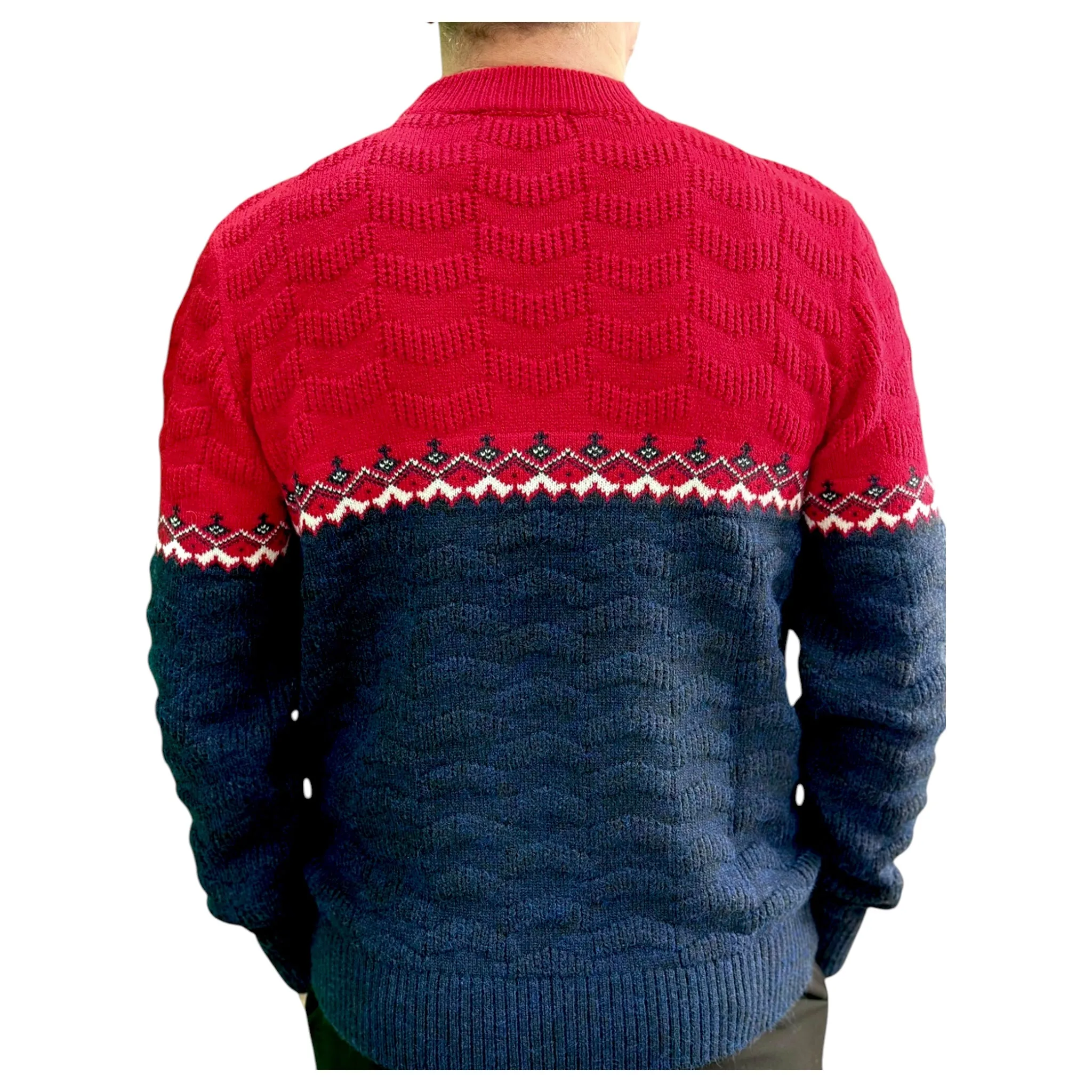 Gunky Winter Crew Neck Sweater- 100% Wool - Red and Navy Blue Combo