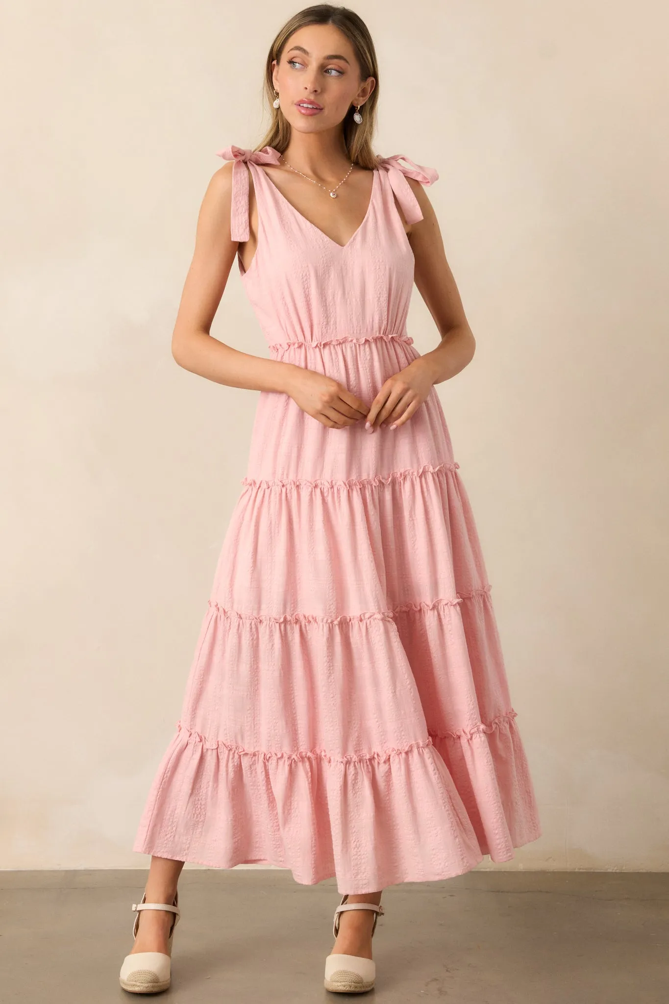 Half Past Sunset Rose Pink Cotton Tiered Maxi Dress