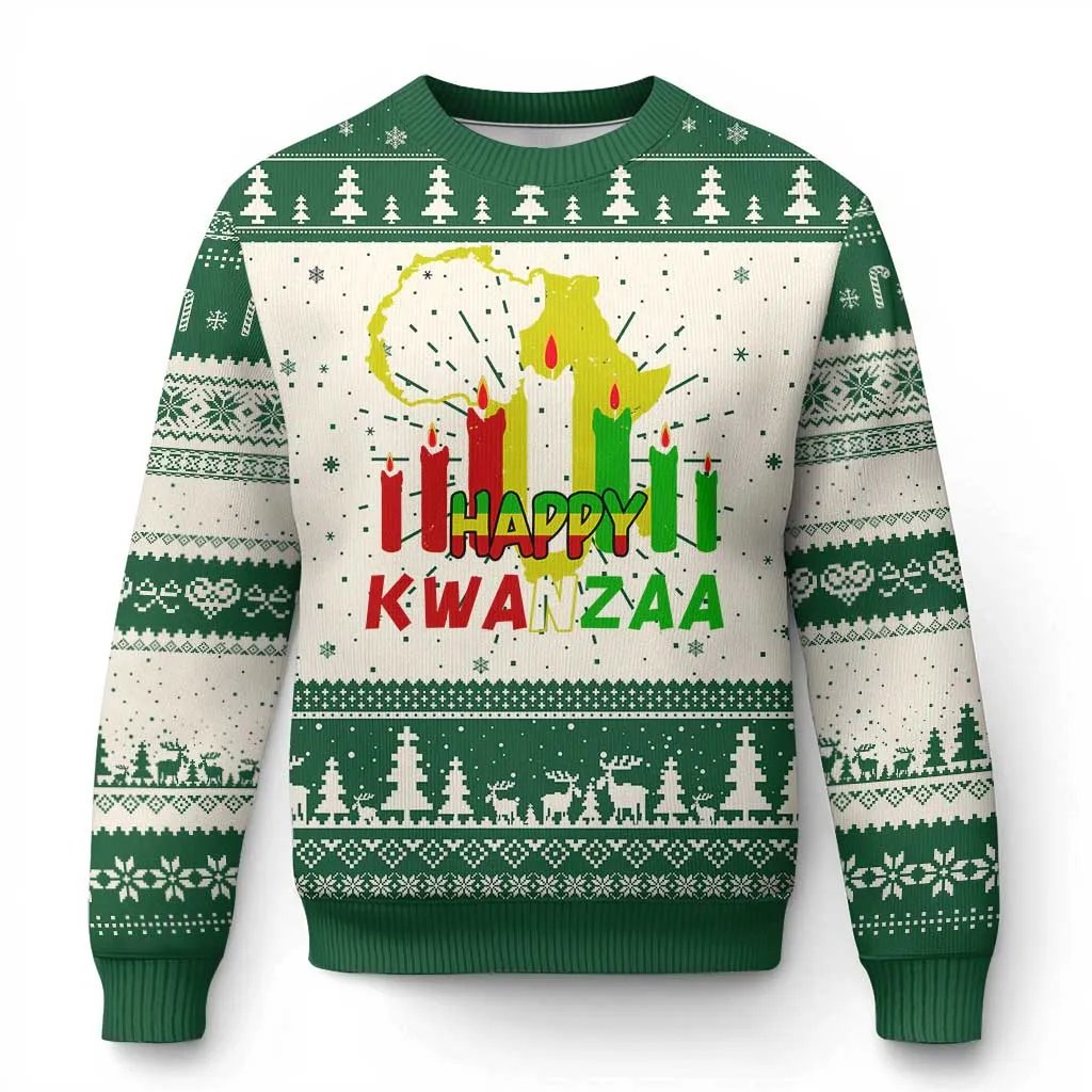 Happy Kwanzaa Ugly Christmas Sweater Black Holiday African American Xmas Heritage Kinara Candle TS11