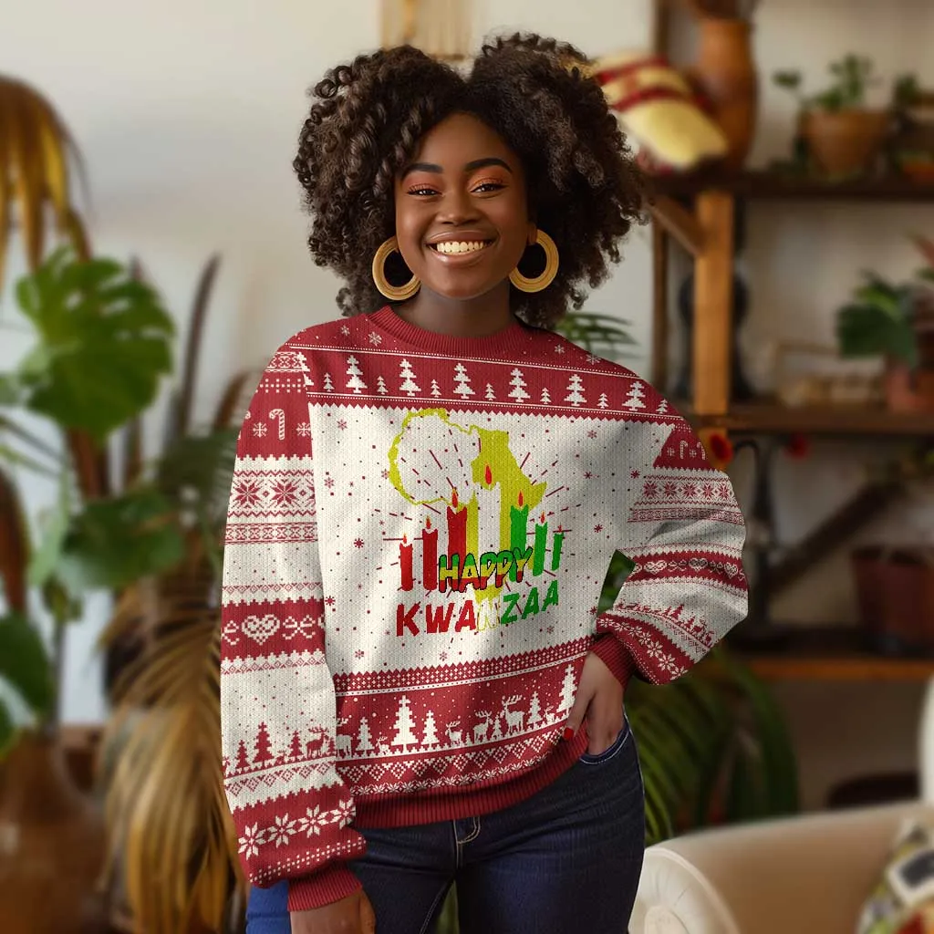 Happy Kwanzaa Ugly Christmas Sweater Black Holiday African American Xmas Heritage Kinara Candle TS11