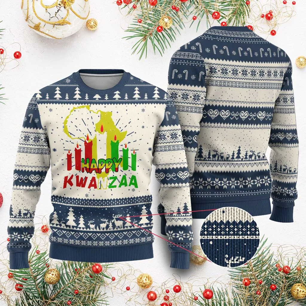 Happy Kwanzaa Ugly Christmas Sweater Black Holiday African American Xmas Heritage Kinara Candle TS11