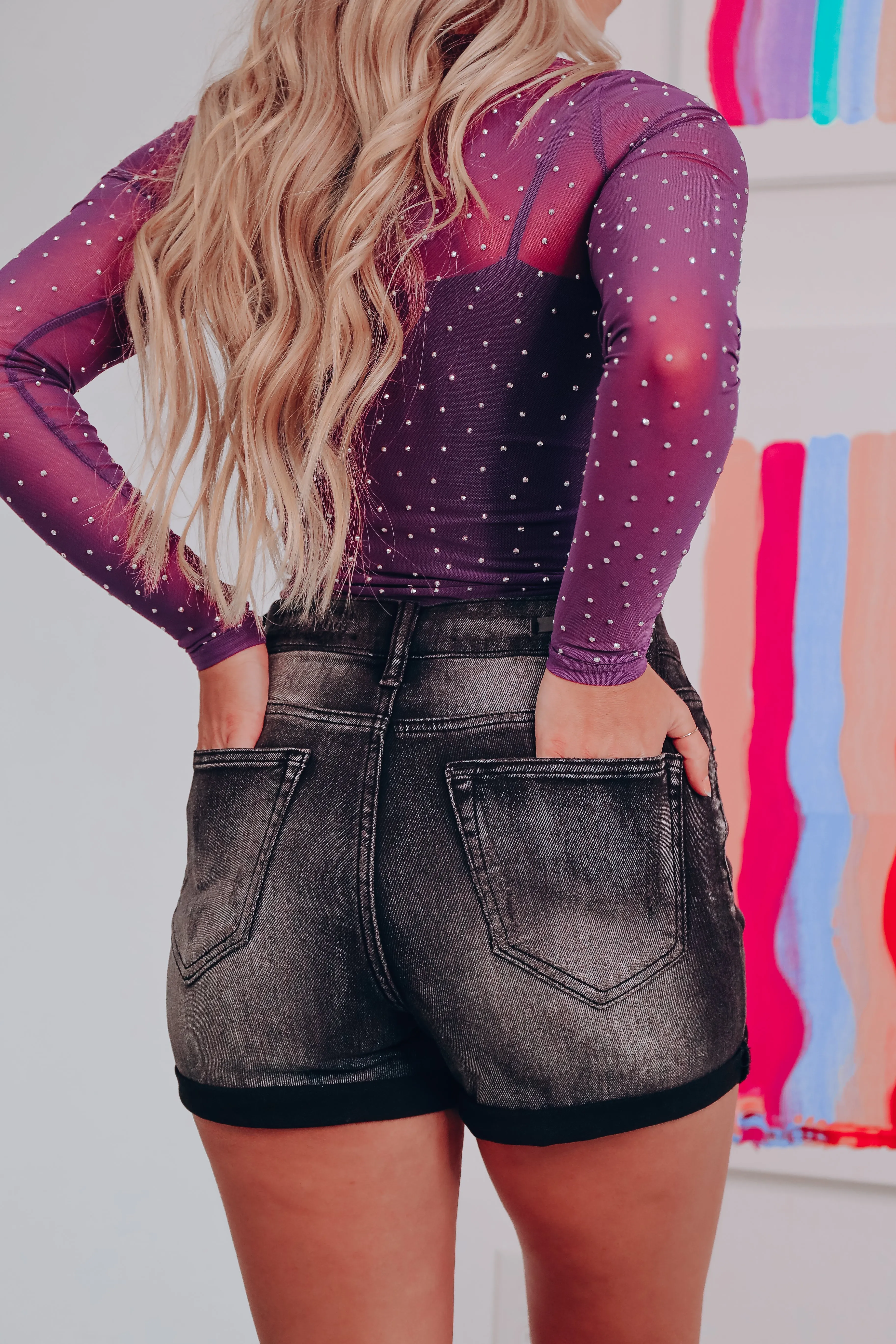 Harley High Rise Cuffed Denim Shorts - Black