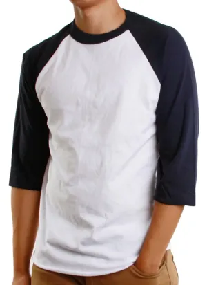 Hat and Beyond Mens Baseball Raglan 3/4 Sleeves Casual T-Shirts Plain Cotton Jersey (3X-Large White/Navy)