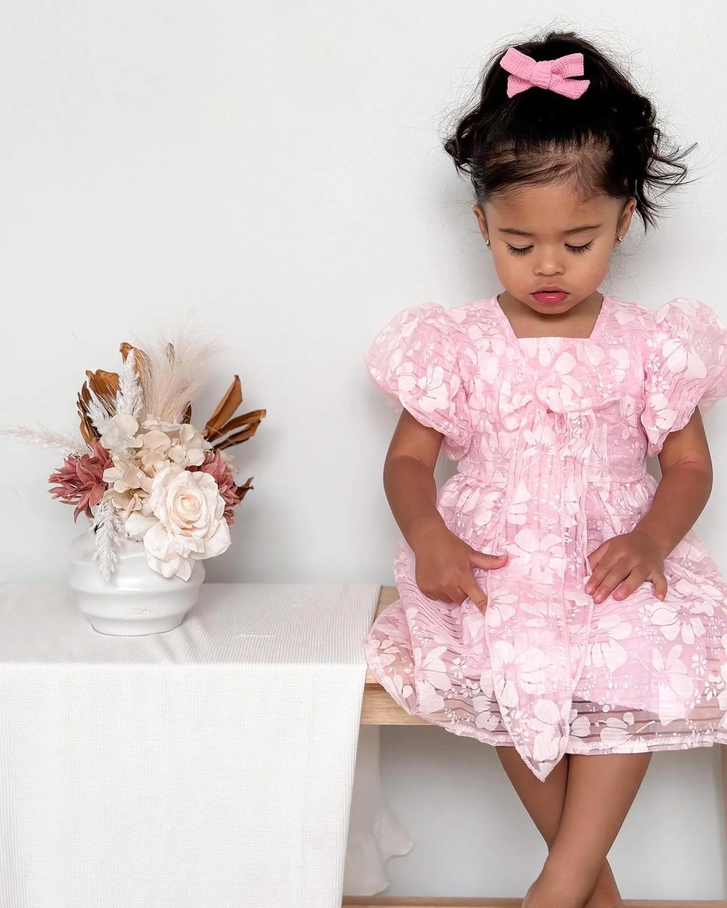 Hawaiian Flower Textured Dress - Blush
