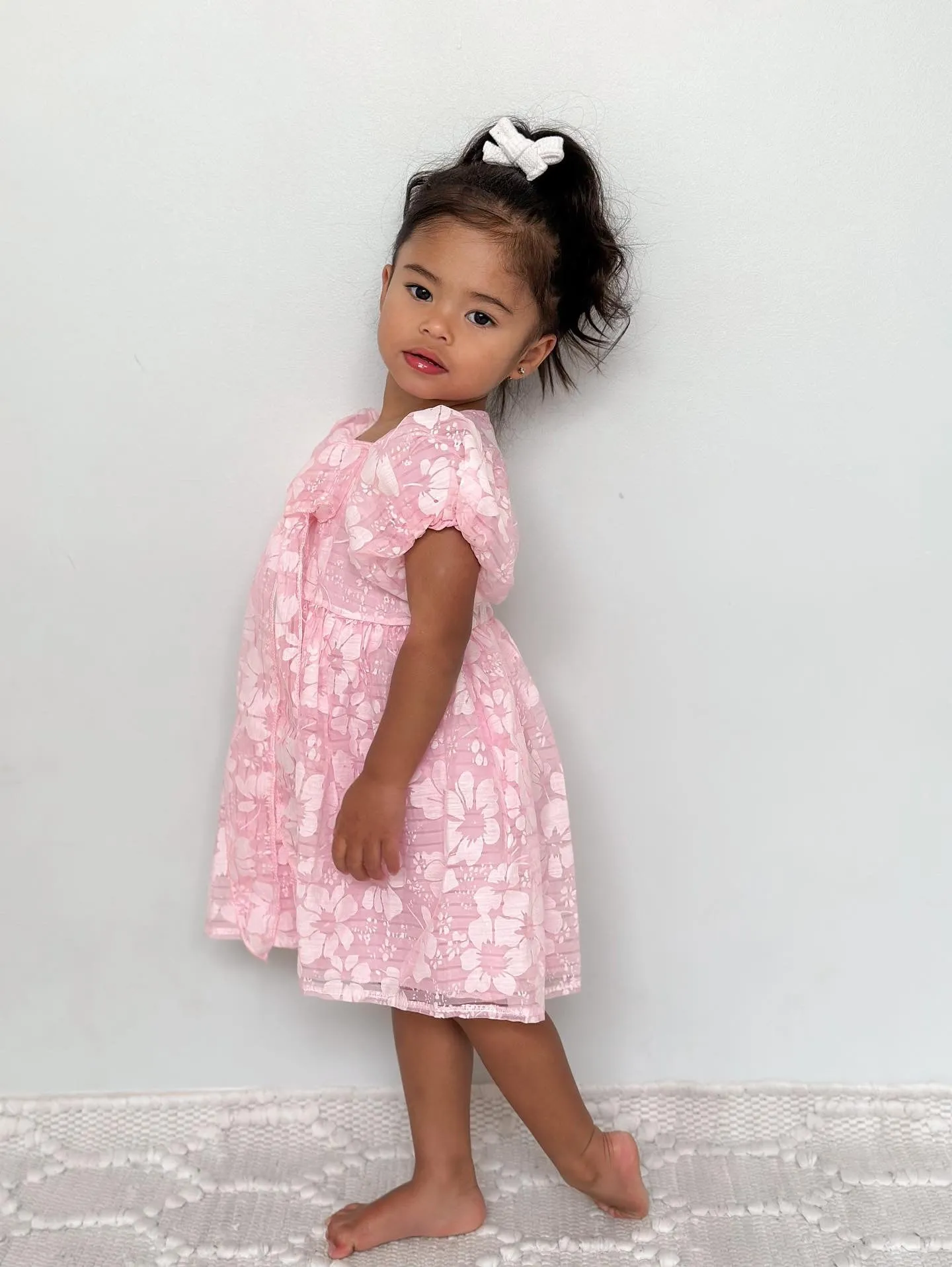 Hawaiian Flower Textured Dress - Blush