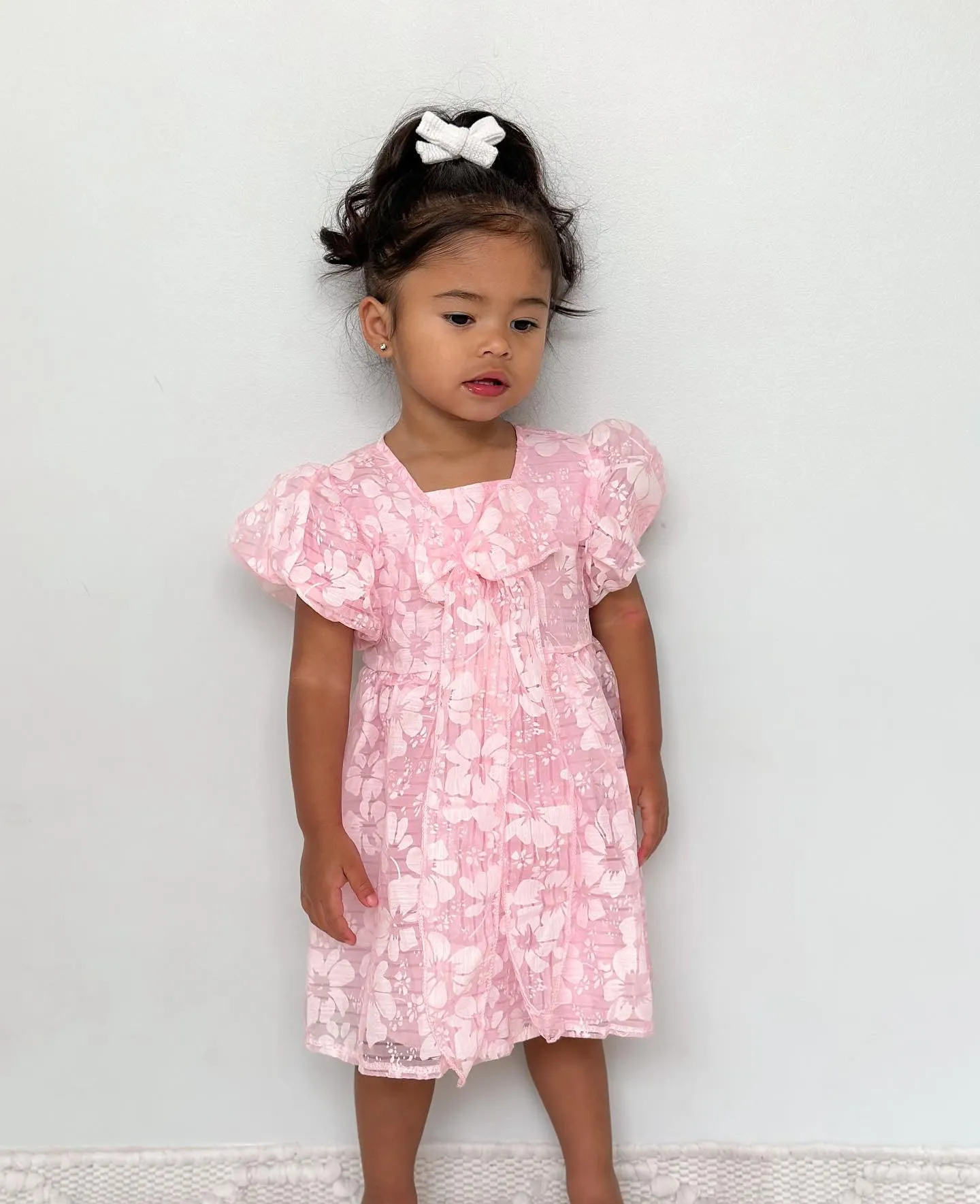Hawaiian Flower Textured Dress - Blush