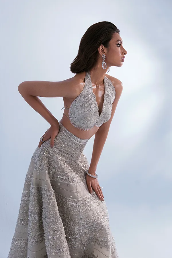 Heavy White Silver Lehenga Jacket Indian Bridal Wear