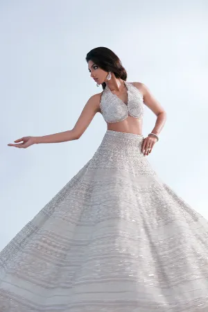 Heavy White Silver Lehenga Jacket Indian Bridal Wear