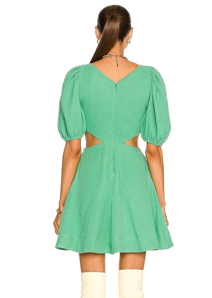 Helen Textured Gauze PUff Sleeve Cutout Mini Dress (Kelly Green)
