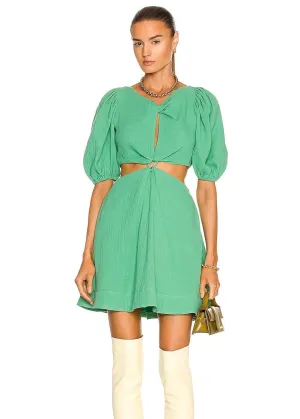 Helen Textured Gauze PUff Sleeve Cutout Mini Dress (Kelly Green)
